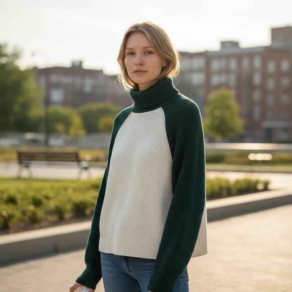 PINK Victoria's Secret Sweaters - NEW PINK Victoria's Secret Turtleneck Sweater Small White Green Color Block Knit